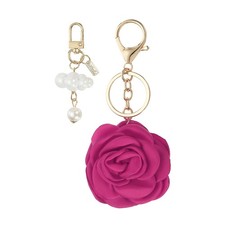 Flower Keychains, Enameled Charm Rose Flower Keychain, Rose Red