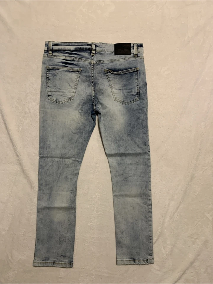 Pantalones de mezclilla Marc Ecko corte y costura para hombre 34x29 azules bolsillos bigotes rectos Foto 4 de 4