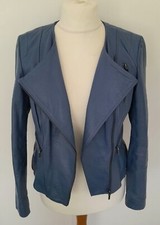 M&s Autograph - Soft Real Leather Jacket Blue Size 12 - Stunning