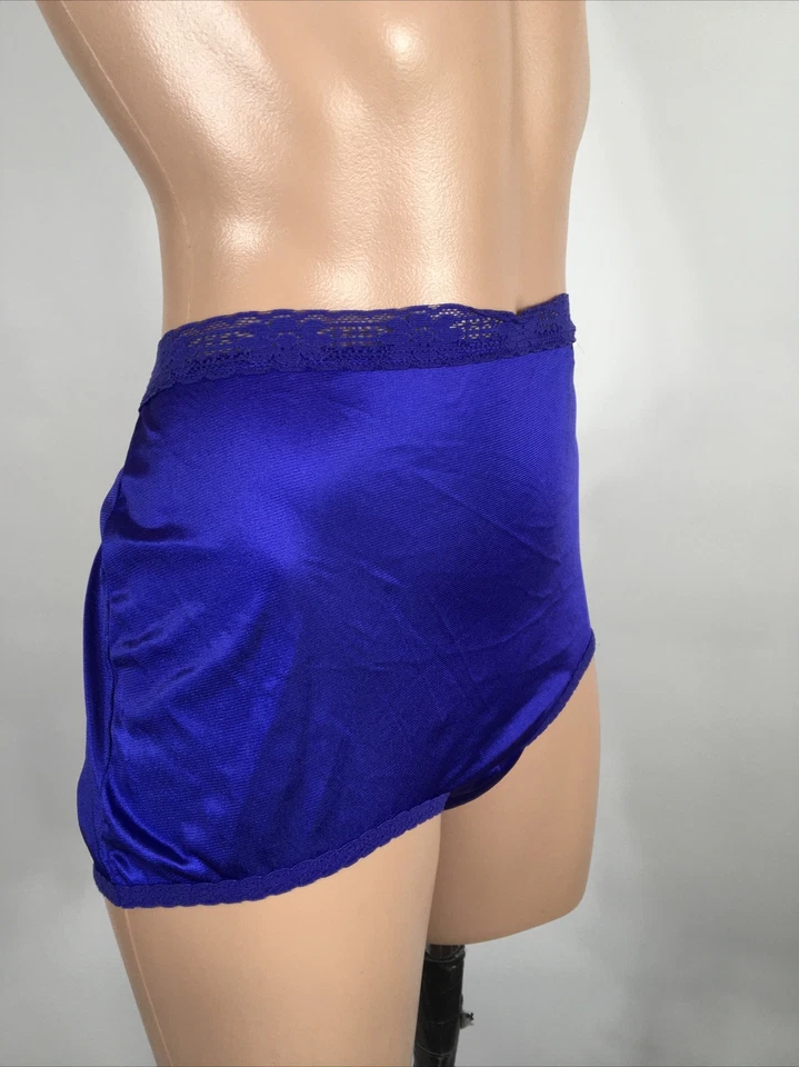 BRAGAS CHAMPIÑÓN REFUERZO ABUELA VINTAGE AÑOS 80 NYLON Royal Purple encaje transparente 7 nuevas Foto 4 de 4