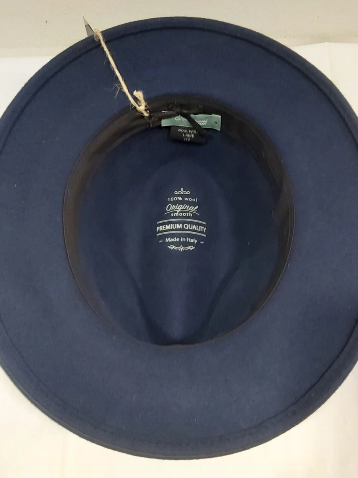 Chapeau Indiana Jones Casual En Laine Bleue Acceso Fabriqué En Italie - Photo 4/4