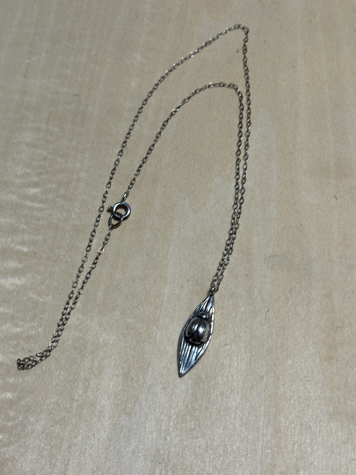 Solid Sterling Silver Insect Beetle Bug On Leaf P… - image 1