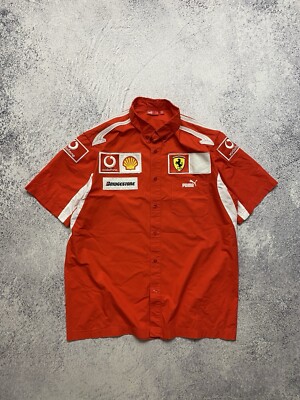 Puma Button Down Shirt Puma X Ferrari F1 Racing Vodafone Red Short