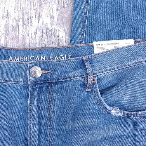 American Eagle Womens Baggy Wide Leg Jeans Size 18 Blue Distressed Denim Pants - Picture 6 of 10