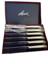 Leonard Stainless Steak Knife Set Of Six With Pistol Grip Handle In Original Box