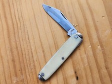 Vintage USA Made White handle Pocket Knife Single Unsharpened Blade 3-3/8