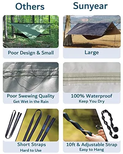 Sunyear Hammock Camping with Rain Fly Tarp and Net, Portable