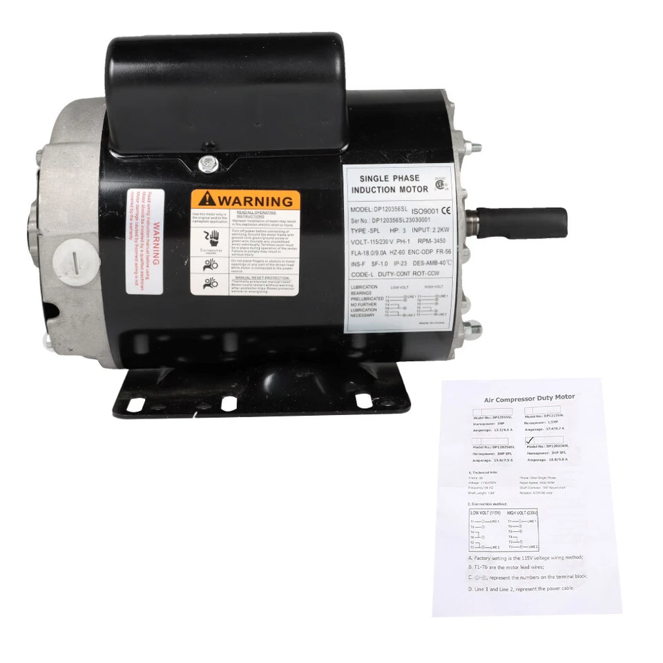 3 HP 3450 RPM Electric Motor Compressor Duty 56 Frame 1 Phase 115/230 Volts New - Image 2 of 4