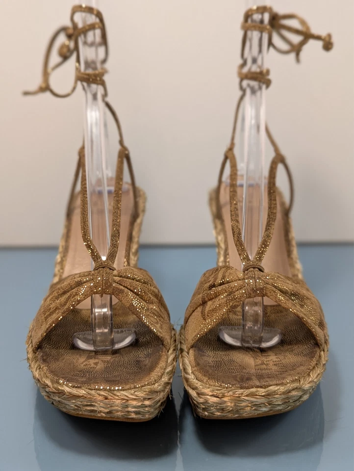 STUART WEITZMAN Womens 11M Open Toe Ankle Lace Up Wedge Heel Espadrilles Sandals - Image 4 of 4