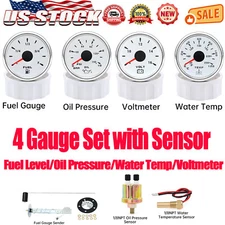 4 Gauge Set with Sensor 52mm Fuel Level 240-33ohms/Water Temp/Oil Pressure/Volt 