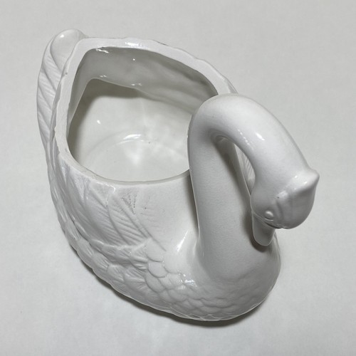 Vintage Swan Figurine White Planter Trinket Dish Home Decor Ornament Bird Vase - Picture 8 of 14