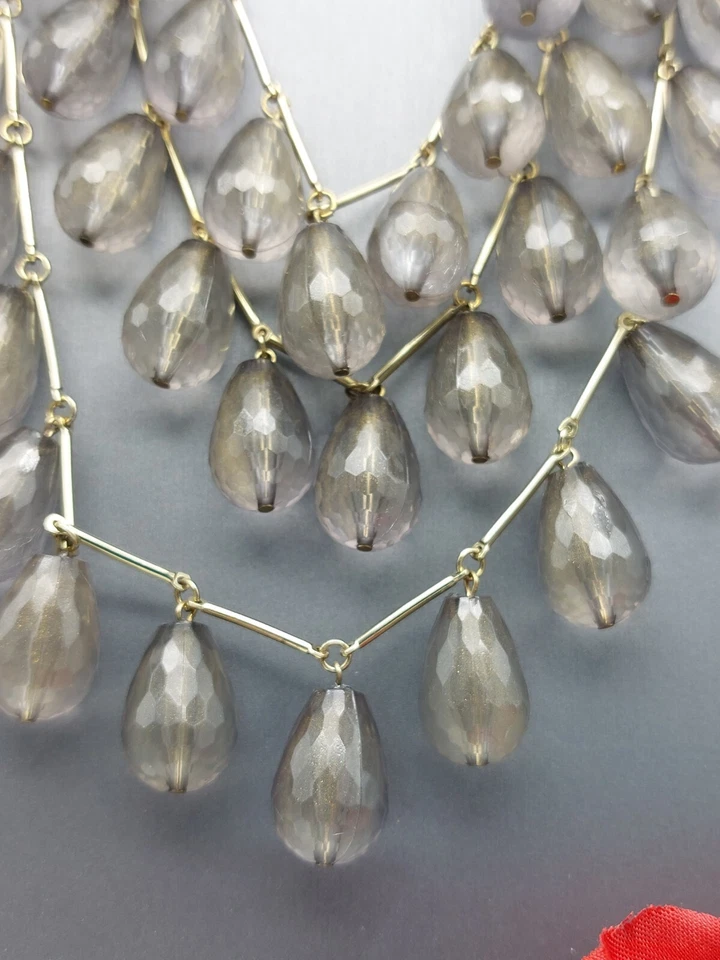 Beautiful Signed Chico's  Necklace Triple Strand Teardrop Pendants Smoky Gray - Image 4 of 4