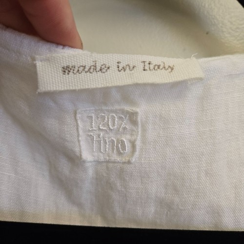 120% Lino Damen 40 XS Weiß Ärmellos Rüschen Leinen Kleid Made In Italy Pocke - Bild 3 von 9