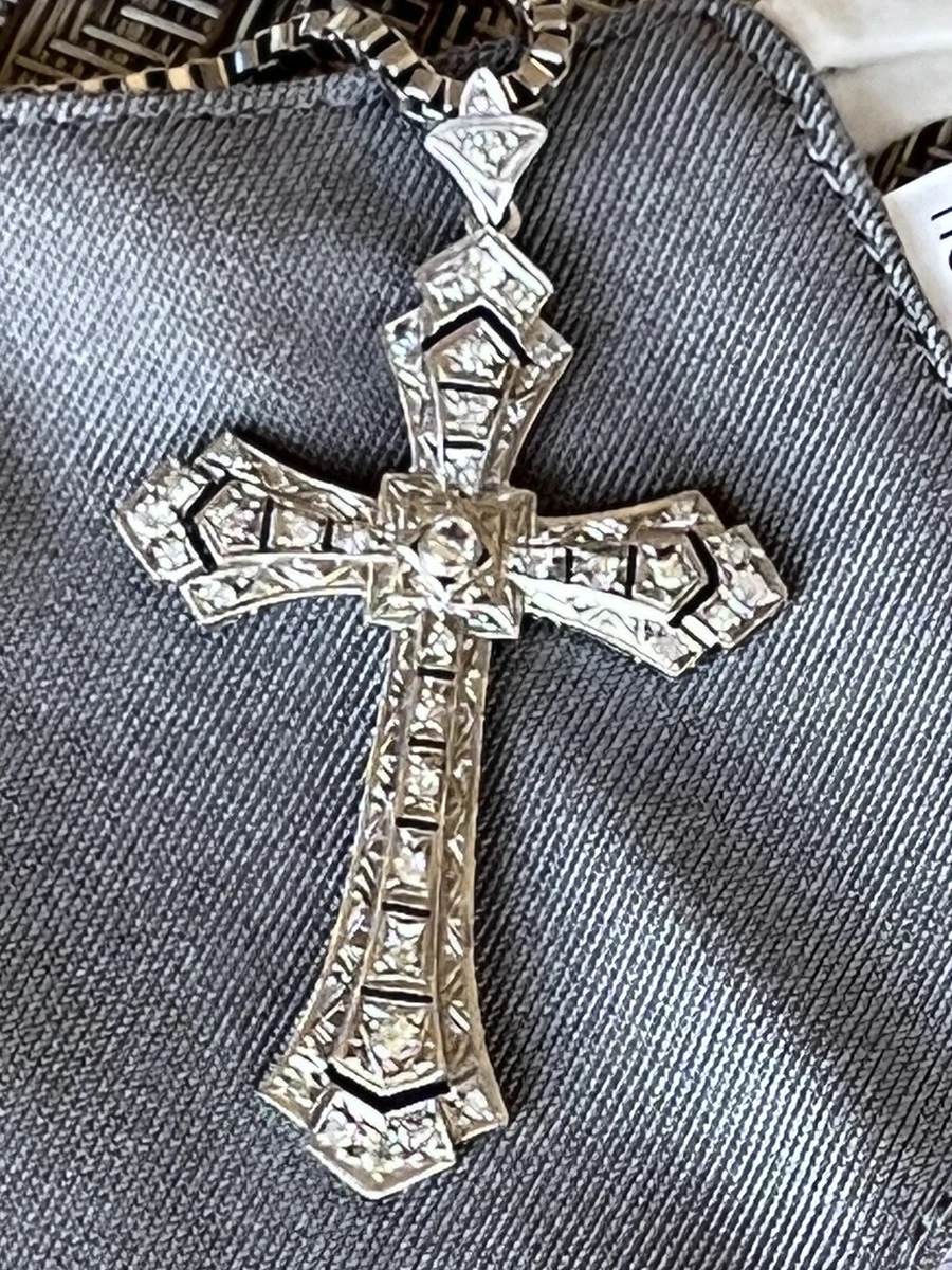 Large Prong Set Diamond Cross Pendant