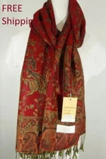 NEW Pashmina Corp Women's Scarf Wrap Shawl Fashion Paisley Red cashmere silk