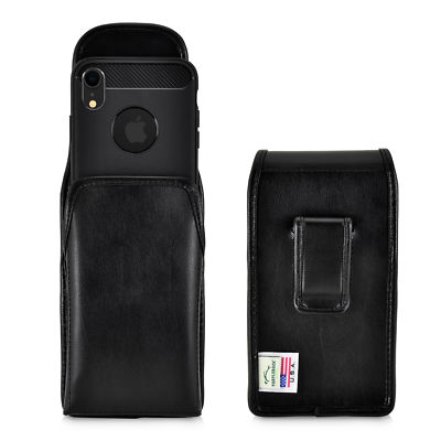 iPhone 11 & XR Turtleback Belt Holster Vertical Black Leather Executive Clip