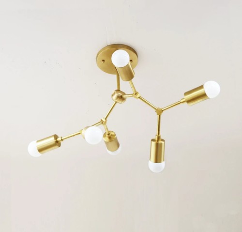 6 bulb Chandelier, Modern Brass Sputnik Chandelier, Mid-century Modern Sputnik - Picture 4 of 7