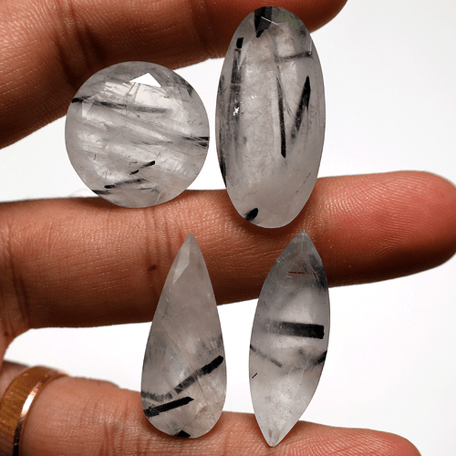 4 PC Natural Tourmaline Rutile Quartz High Grade 22mm-33mm Faceted Cut Gemstones - Picture 4 of 13