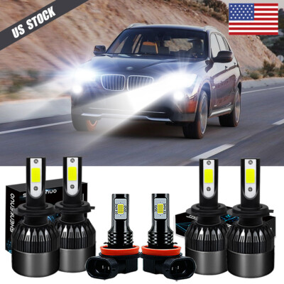 For BMW X1 2012-2018 6000K - 6x LED Headlight Bulbs High Low Beam + Fog Lamp c9