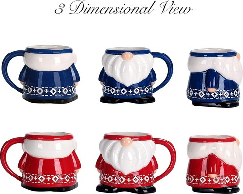 Bico Ceramic Red & Blue Christmas Gnome 15oz Mugs Set, Christmas-Gnome - Picture 4 of 5