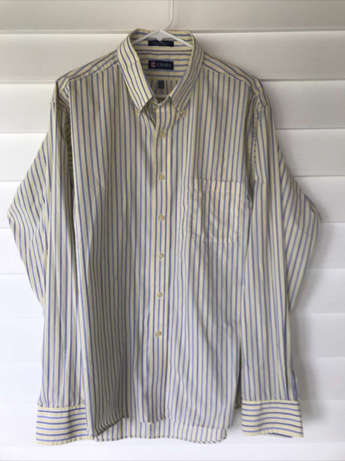 CHAPS MEN'S BUTTON UP LONG SLEEVES SHIRT STRIPES YELLOW BLUE XLG COTTON BLEND eBay