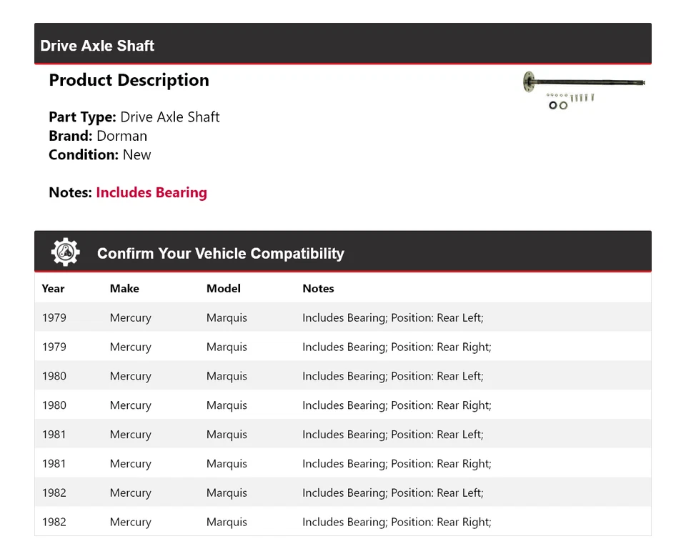 For 1979-1982 Mercury Marquis Dorman Drive Axle Shaft 1980 1981 - Image 2 of 4