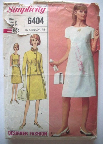 60 S One Piece Dress Jacket Designer Fashion Dress Pattern 6404 Size 14 Ebay