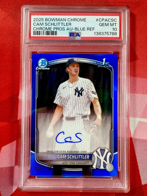 2025 Bowman Chrome Cam Schlittler Blue Auto /150 PSA 10 Yankees Card
