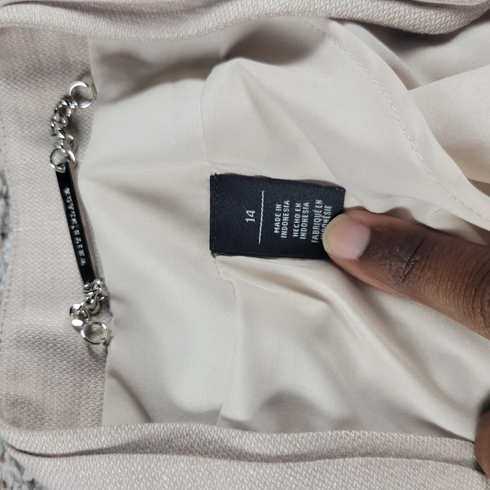 White House Black Market Blazer Womens 14 Beige Linen Blend Lined Short Sleeve  - Image 2 of 4