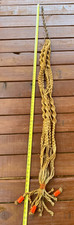 Vintage Retro Braided Macrame Plant Hanger Boho Wood Beads 70  s Brown 72 In Long