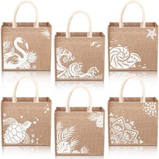 6 Pack Beach Burlap Tote Bags Bulk Large Beach Jute Tote Bag with Handles 14....