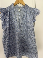 BNWOT H&M ditsy blue white floral blouse cotton frill trim  M Medium 1280449005