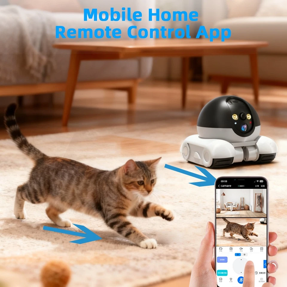 Câmera robô WiFi sobre rodas 1080P lente dupla vigilância de segurança móvel interna - Imagem 2 de 4