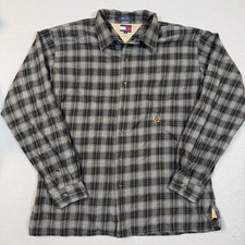 VTG 90s Tommy Hilfiger Men's XL Plaid Button Down Shirt Grey Lion Crest Taiwan