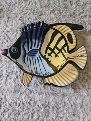 Ben Diller Maui Threadfin Butterfly Fish ceramic art pottery 10.25''L 8'' W Signed