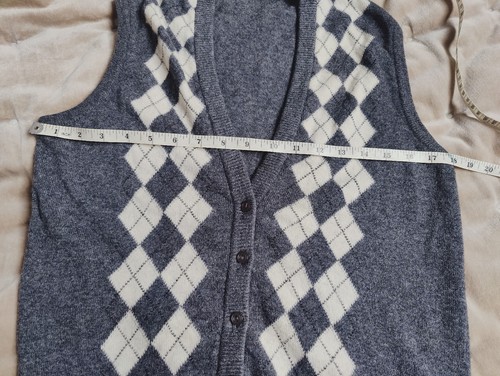 Vintage Lambswool Jaeger Button Vest Argyle V Neck Sleeveless Vest Jumper Grey - Picture 6 of 9