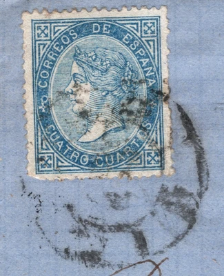 SPAIN Classic 4c Blue Cover Santander Barcelona 1867 {samwells-covers}WO138 - Image 1 of 4