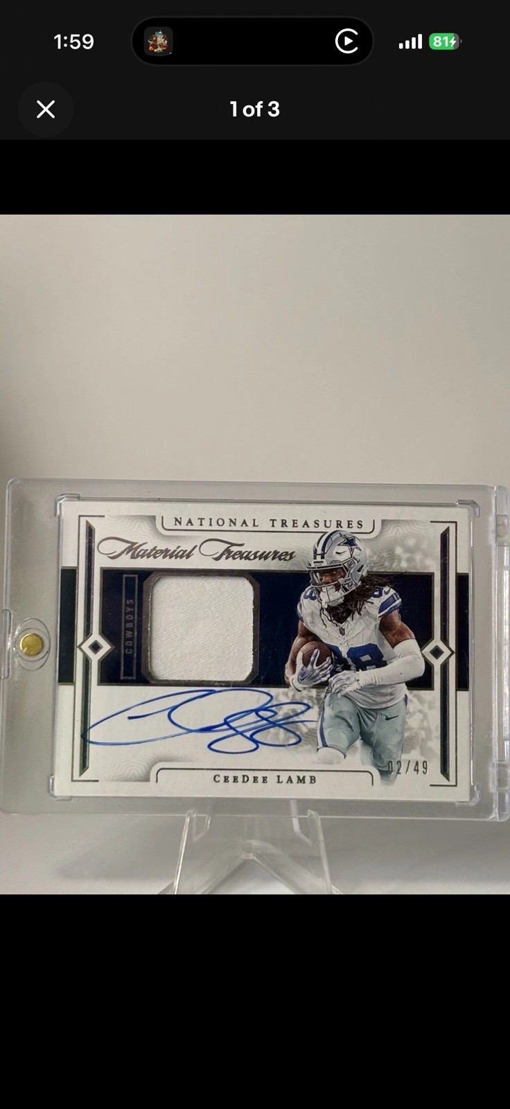 Panini 2023 National Treasures Material Treasures CeeDee Lamb Patch Auto /49