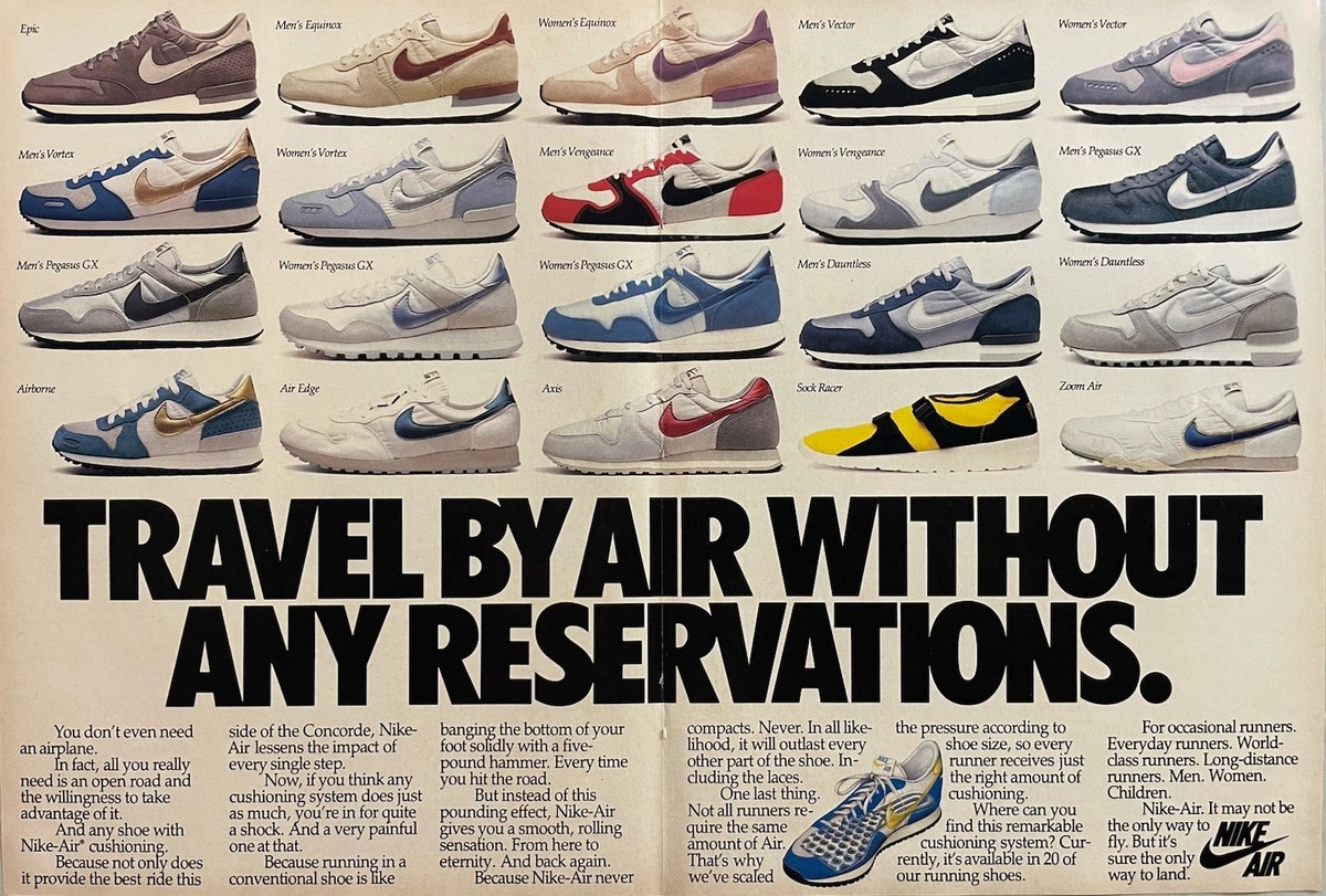 Nike Running Shoe Ad              TRAVEL BY AIR WITHOUT ANY RESERVATIONS.      1 — product photo 2 of 5