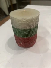 Silver, Green, Red Pillar Candle 4” Never Lit