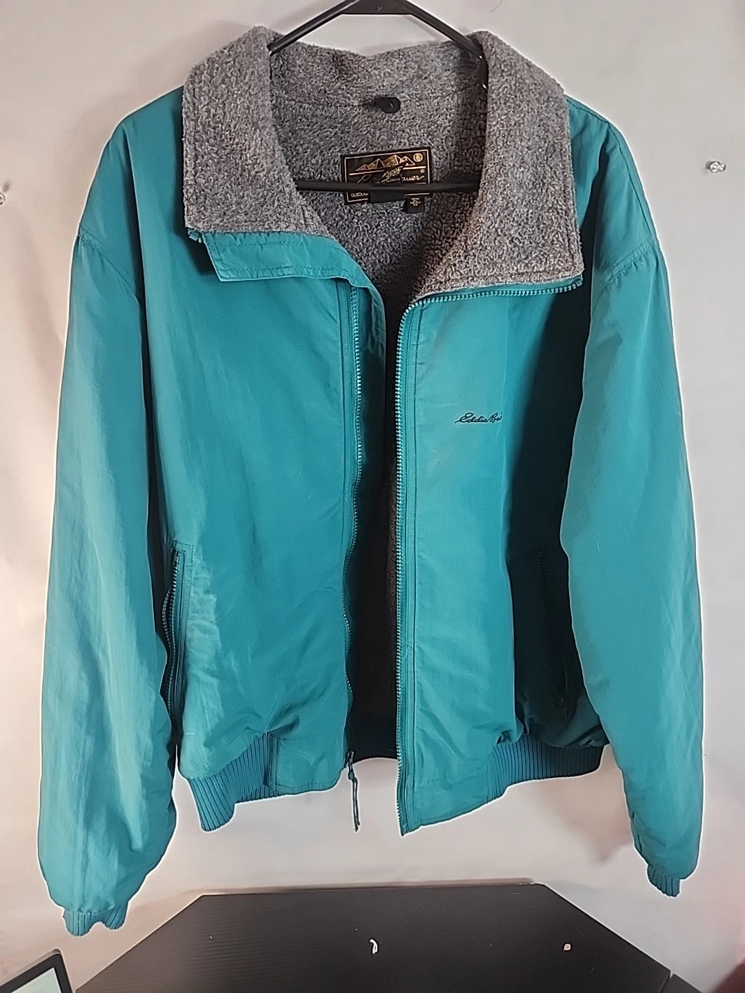 Vtg Eddie Bauer Mens Windfoil Fleece Lined Jacket XL Teal Full Zip Insulated