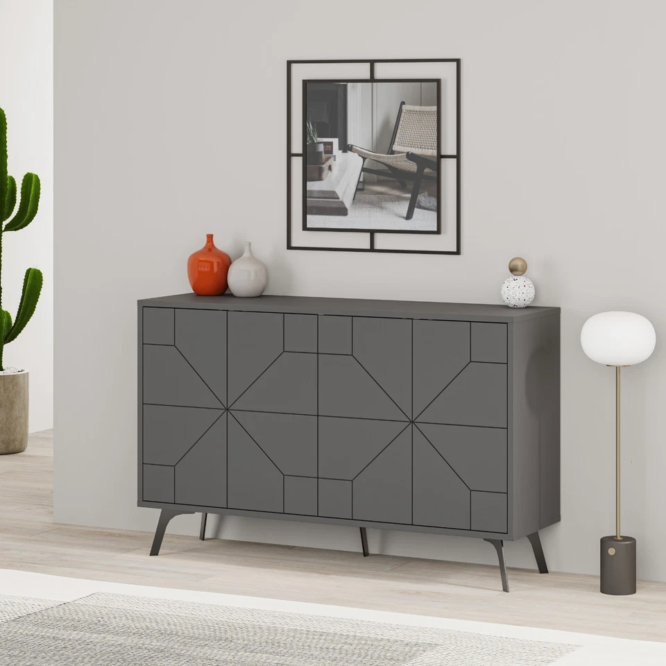 DUNE Console Cabinet 123cm – 4 Door Storage Sideboard with Metal Legs – Modern - Image 2 of 4