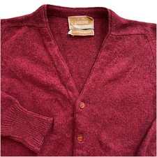 Vintage Jantzen Tumblespun Cardigan 60s Medium Red Sweater Made USA Wool Blend