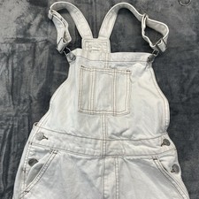 PacSun Overalls Girls 12 White Denim Carpenter Pockets Utility Workwear