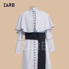 White Roman Cassock Soutane   Black Trim Custom Tailored Clergy Robe Priest