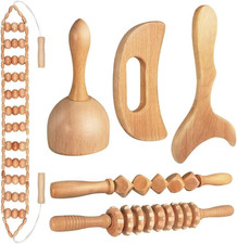 10 Piece Wooden Massage Tool Set Gua Sha Body Massage Rollers Natural Wood