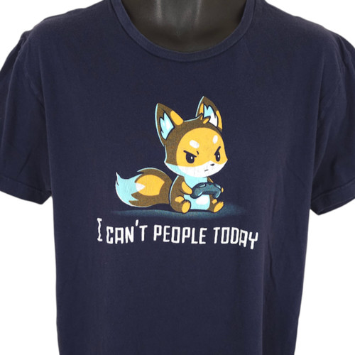 Gamer T Shirt Mens Size Large Blue I Cant People Today Cute Fox Video Games