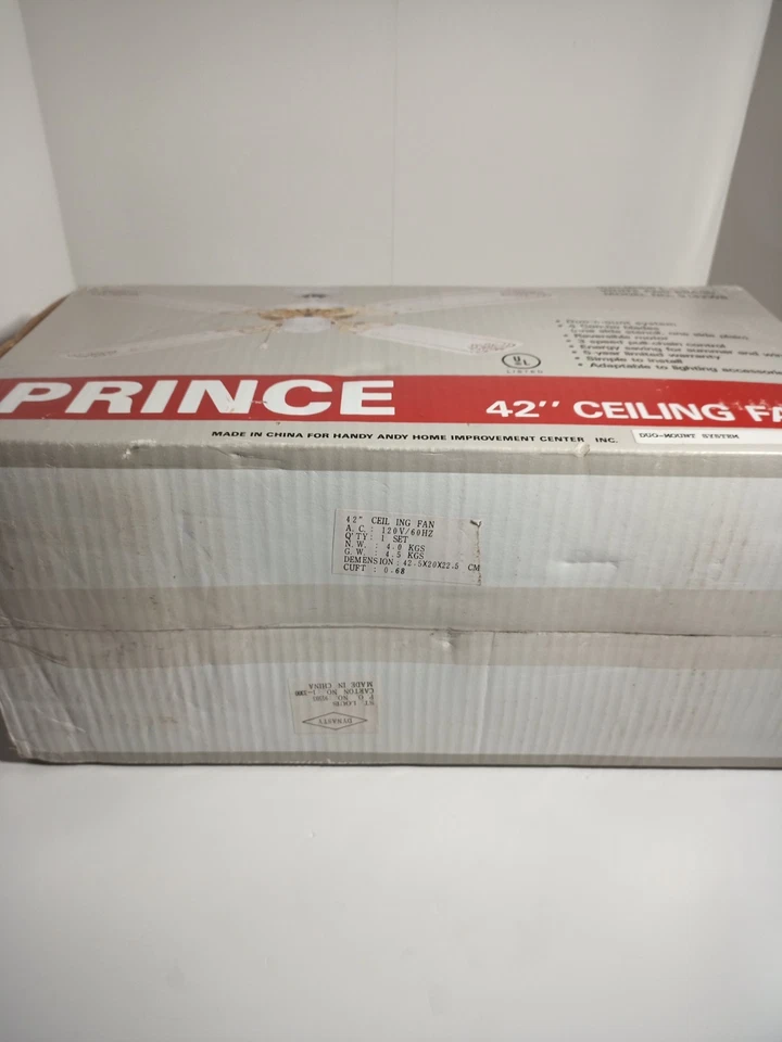 Prince 42" Ceiling Fan White & Brass Model 9142WB 3 Speed Pull Chain w Light New - Image 4 of 4