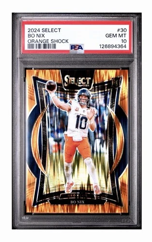 2024 Panini Select - Concourse Bo Nix #30 Orange Shock Prizm /499 (RC) PSA 10