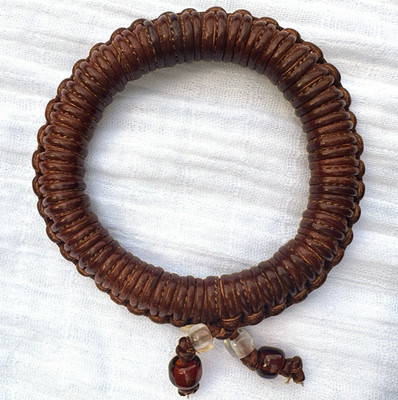 Bottega Veneta Woven Leather Bangle Bracelet with Bead Detail & Logo Tag, Size 7